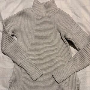 Akini Mixed-Rib Mock Neck Tunic Sweater - Heather Grey - Size XS